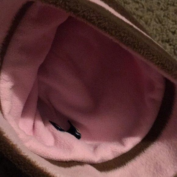 Vintage Gap pink & brown striped Winter hat with aqua fur ball Sz S/M - Picture 4 of 5